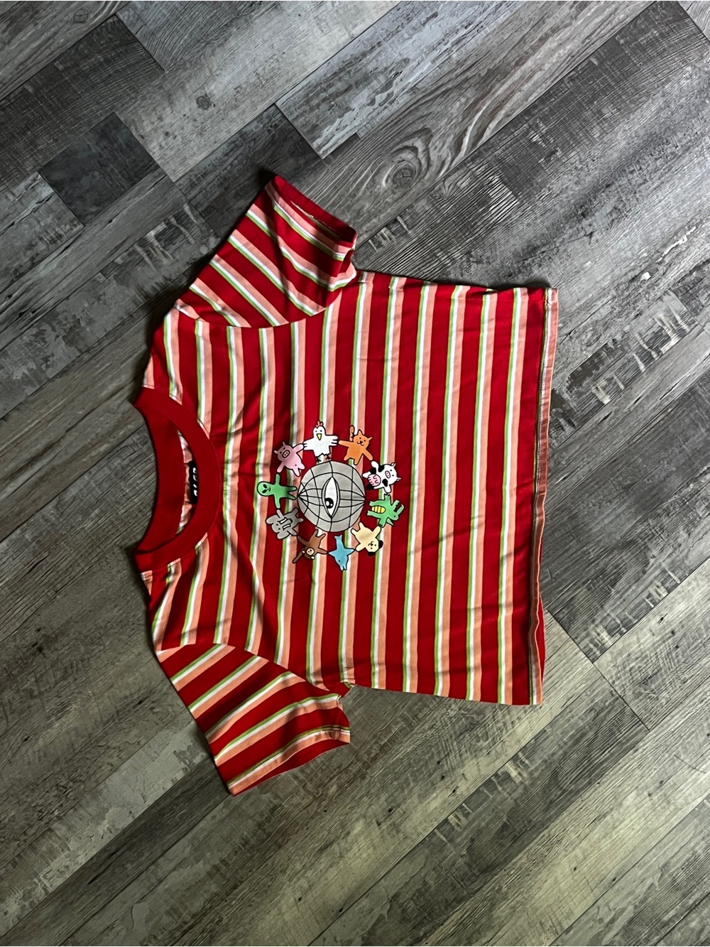 Multi Striped Short-Sleeve Tee with World Peace Graphic
